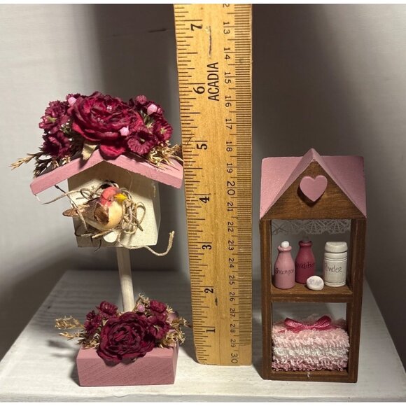Decorative Miniature Birdhouse & Bathroom Shelf Set Pink - Picture 6 of 6